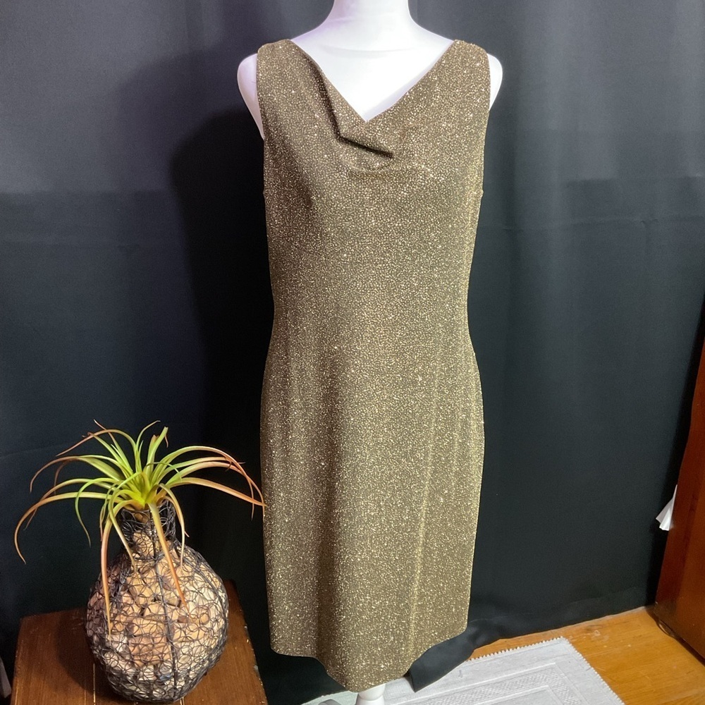 Donna Ricco Vintage  ( 90’s ) Gold Cowl Neck Sheath Dress